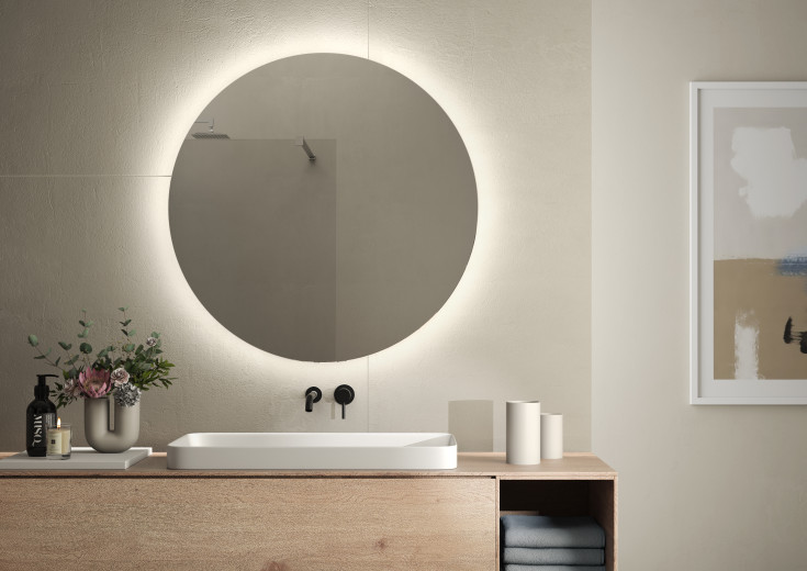 Hefe George spejl med lys, Ø60 cm