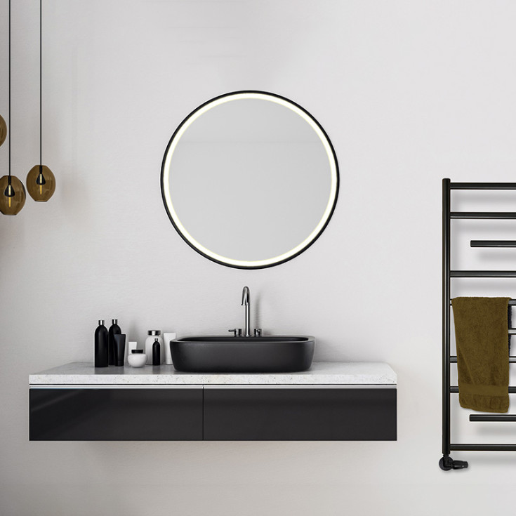 Kriss Inlight speil med lys, duggfri, Ø80 cm, sort