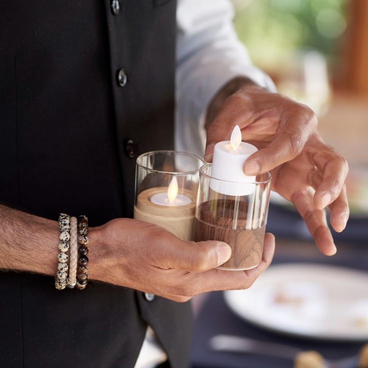 Duni Moving Flame oppladbar LED lys, hvitt lys, 10 stk.