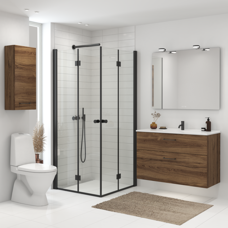 Dansani Match duschdörr, modell B, 77 cm, klart glas, svart profil