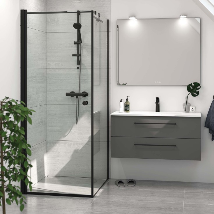 Dansani Match duschvägg, modell D, 87 cm, klart glas, svart profil