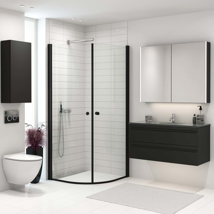 Dansani Match dusjdør, modell E, 72 cm, klart glass, svart profil