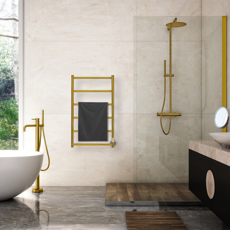 Kriss Odesa håndkletørker, el, 53x81 cm, børstet gull