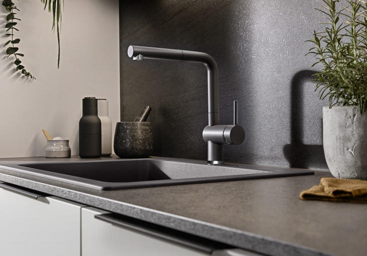 Blanco Linus S köksblandare, utdragbar pip, grå