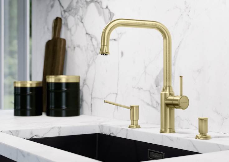 Blanco Livia-S køkkenarmatur, udtrækstud, guld