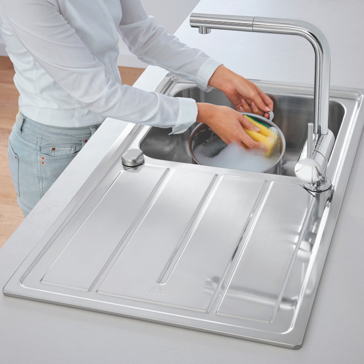 Grohe K500 diskbänk, 86x50 cm, rostfritt stål