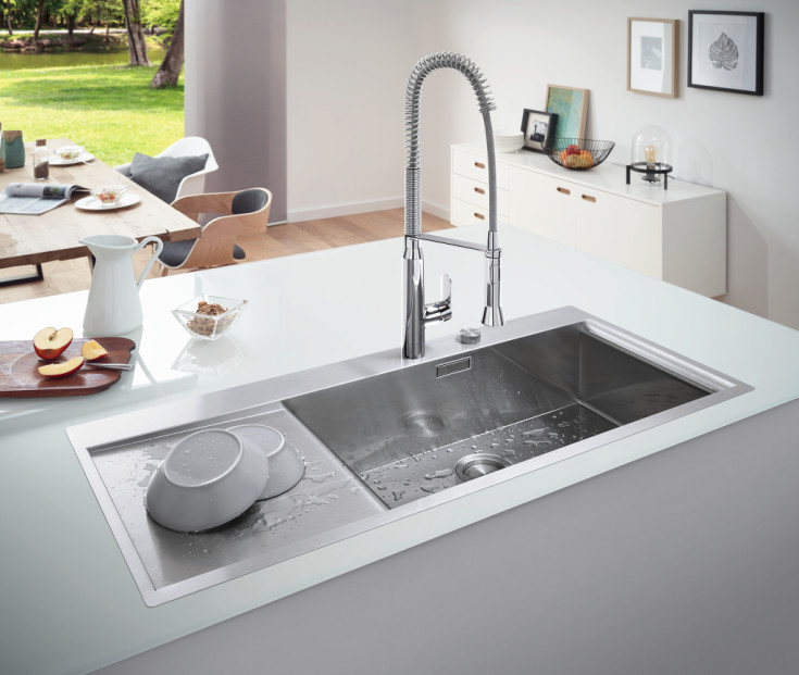 Grohe K1000 diskbänk, 116x52 cm, rostfritt stål