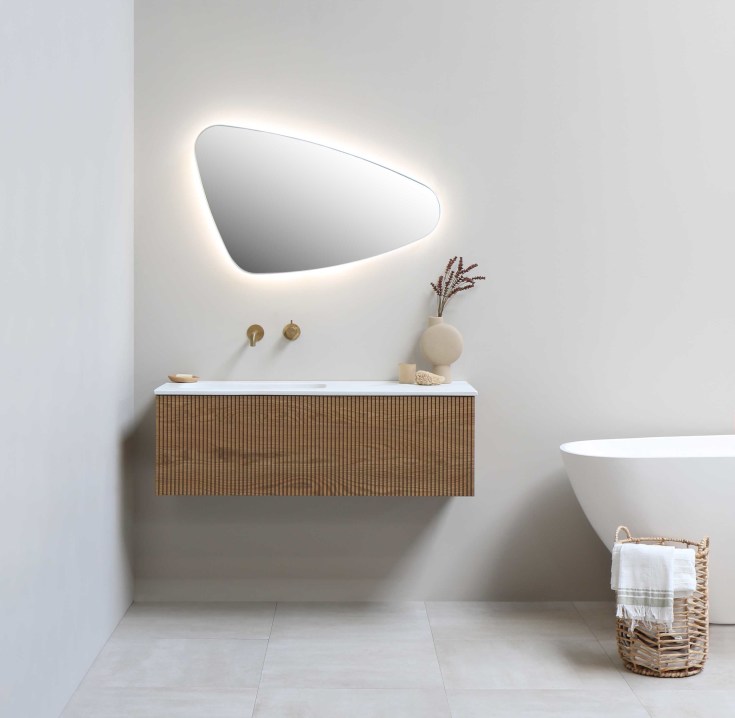 Sanibell Ink SP23 speil med lys, dimbar, duggfri, høyre, hvit, 100x60 cm