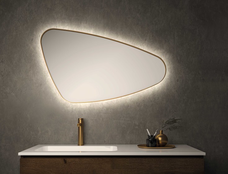 Sanibell Ink SP23 spejl med lys, dæmpbar, dugfri, højre, 100x60 cm, børstet mat guld