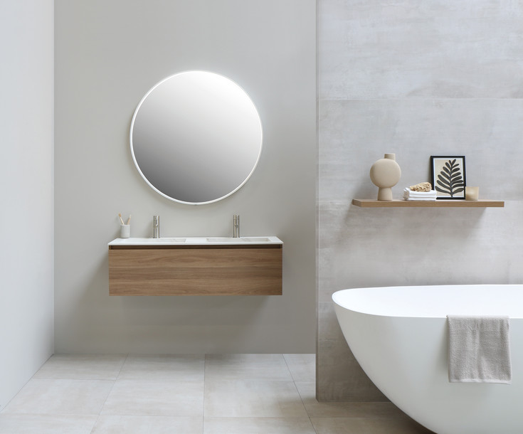 Sanibell Ink SP24 spejl med lys, dæmpbar, dugfri, mat hvid, Ø100 cm