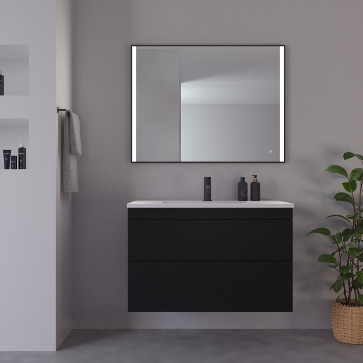 Loevschall Nyborg speil med ramme, dimbar, touch, 100x75 cm, sort matt