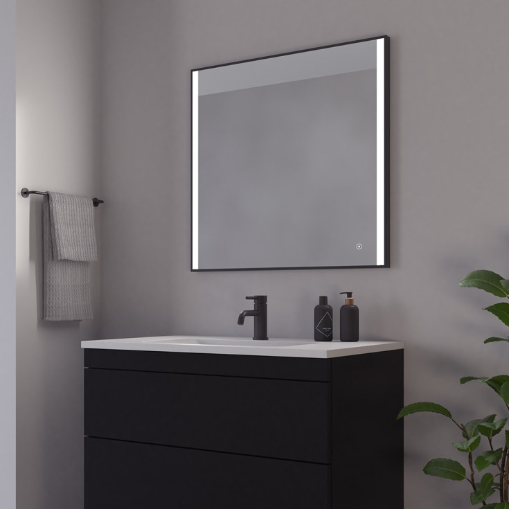 Loevschall Nyborg spegel med belysning, dimbar, touch, 80x75 cm, svart