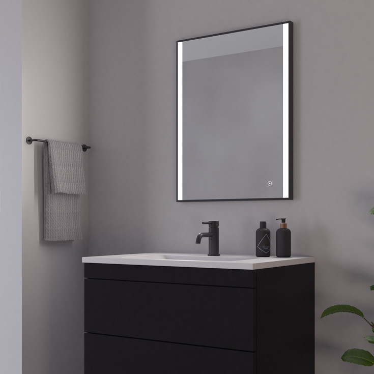 Loevschall Nyborg speil med ramme, dimbar, touch, 60x75 cm, sort matt