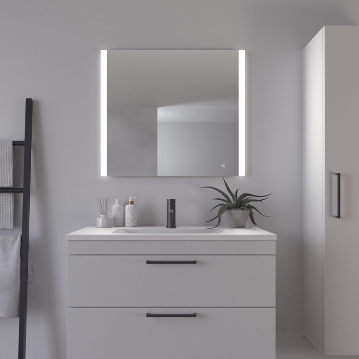 Loevschall Vega spejl med lys, dæmpbar, touch, 80x70 cm