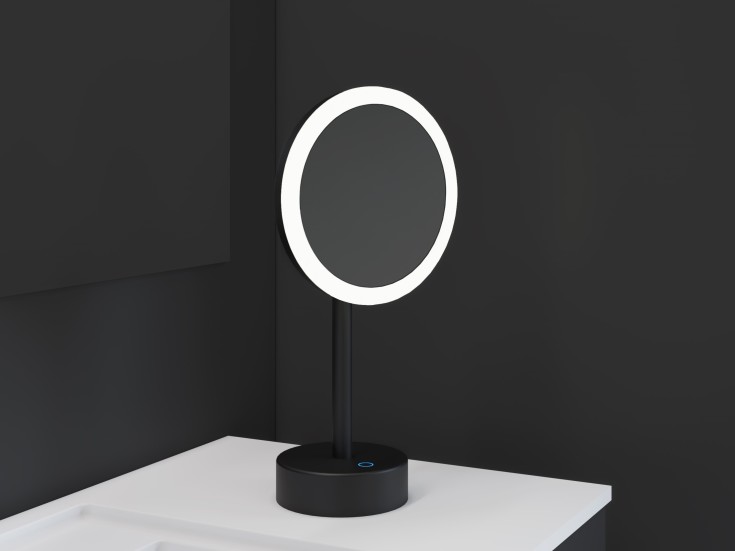 Cosmic Essentials makeup spejl med lys, dæmpbar, Ø24,8 cm, mat sort