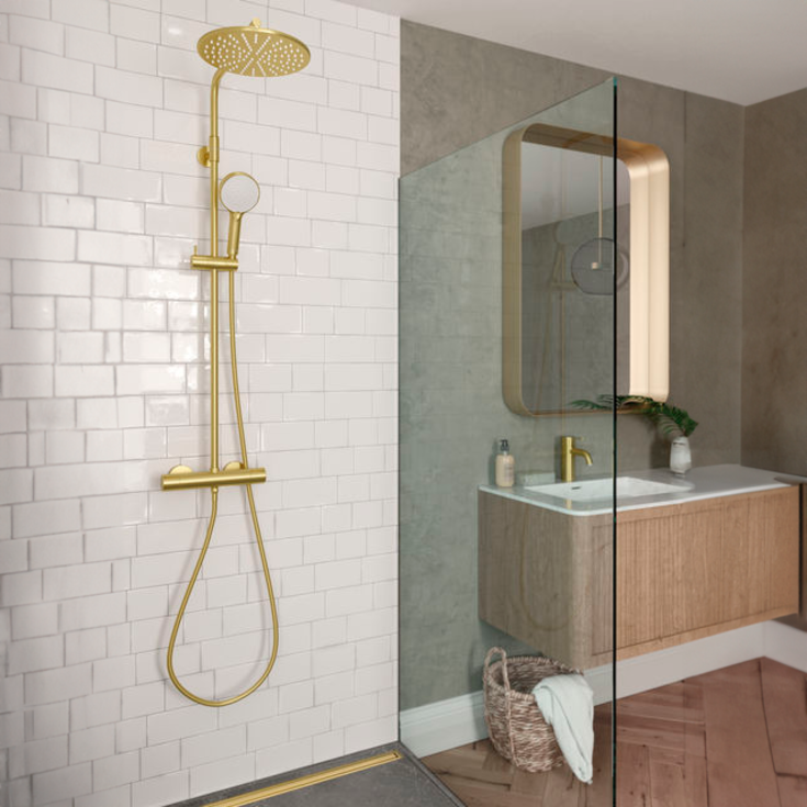 Damixa Silhouet duschset, vattenbesparande, borstad mässing