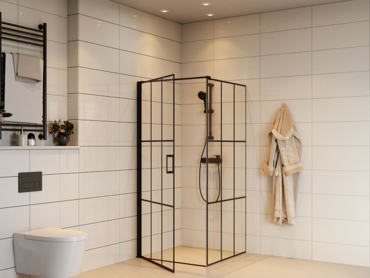 Brasta Kristina Cube brusehjørne, 89,1x89,1 cm, klart glas, sort profil