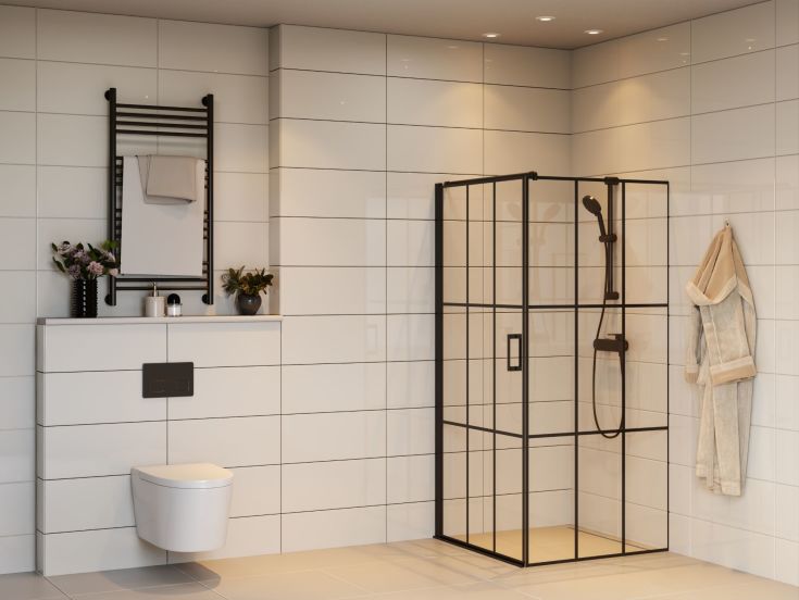 Brasta Kristina Cube hörndusch, 89,1x89,1 cm, klart glas, svart profil