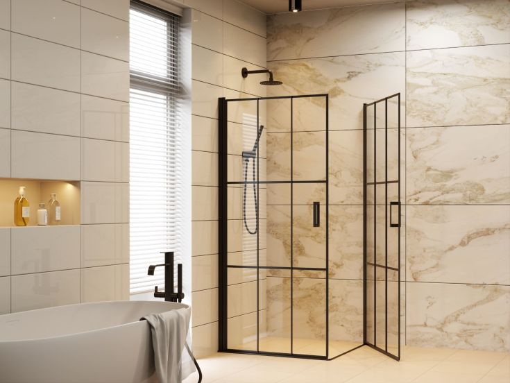 Brasta Victorija Cube dusjhjørne, 87,7x87,7 cm, klart glass, sort profil