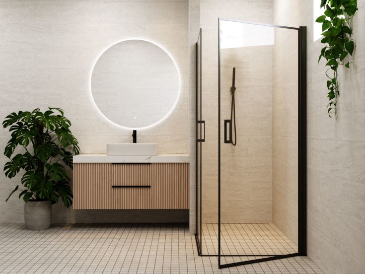 Brasta Victorija Frame brusehjørne, 87,7x87,7 cm, klart glas, sort profil