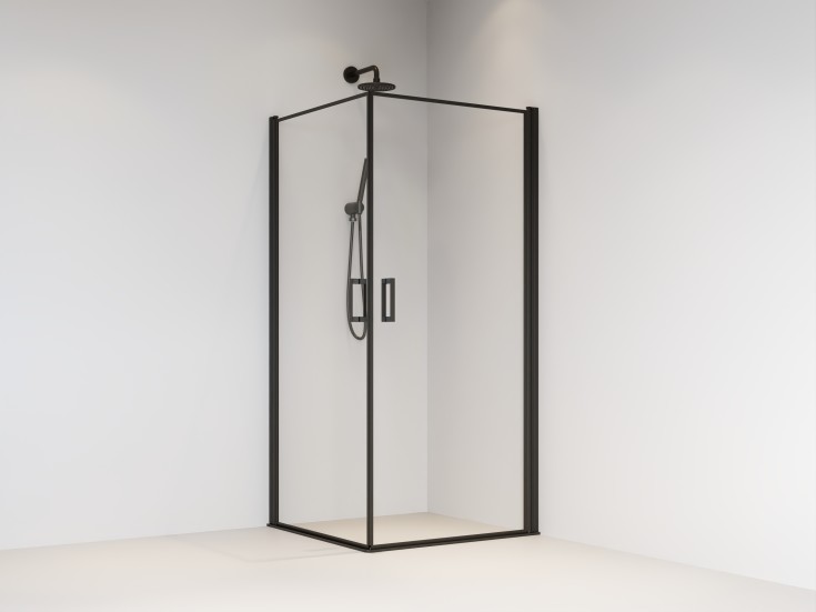 Brasta Victorija Frame brusehjørne, 87,7x87,7 cm, klart glas, sort profil