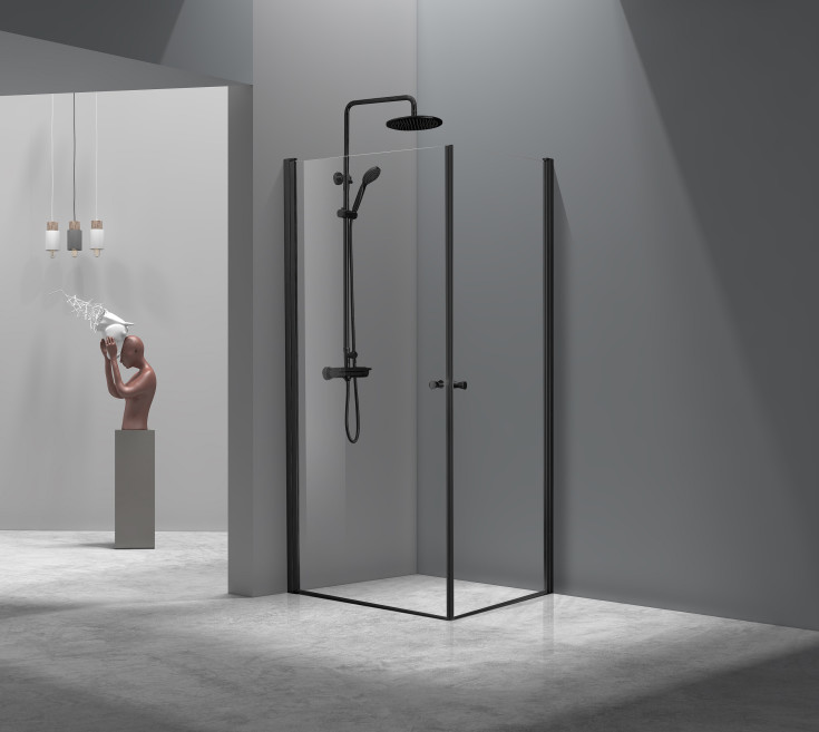 Cassøe Slim brusehjørne, 88,5x88,5 cm, klart glas, sort profil