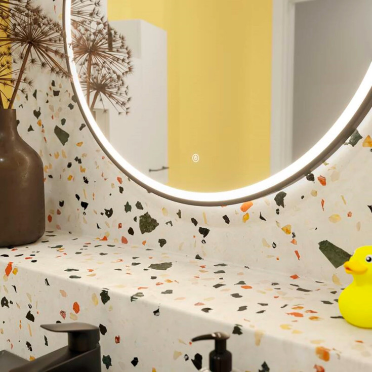 Dansani Mido+ Shine spejl med lys, dæmpbar, Ø90 cm, sort