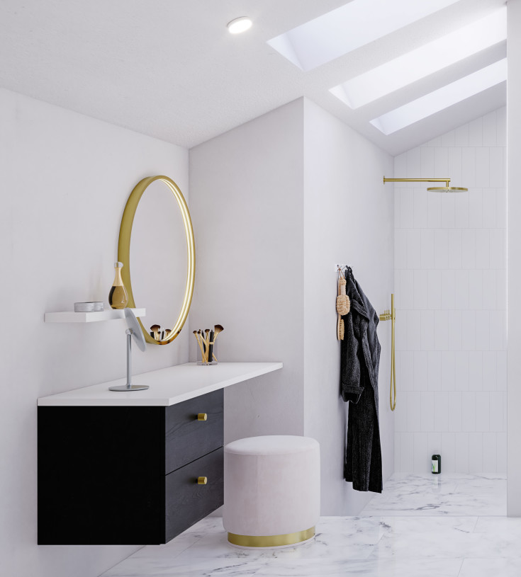 Dansani Moon spejl med lys, messing, Ø75 cm