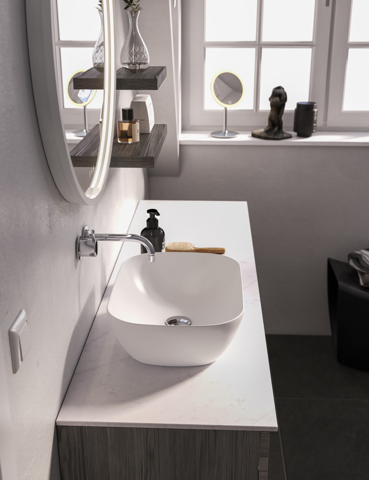 Dansani Moon spejl med lys, mat hvid, Ø75 cm