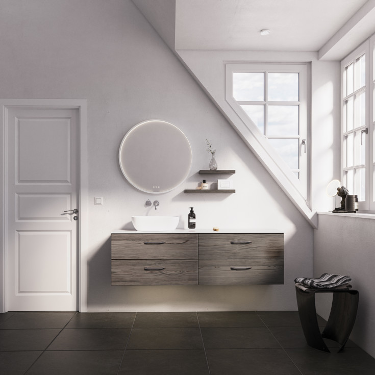 Dansani Moon spejl med lys, mat hvid, Ø75 cm