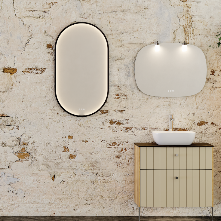 Dansani Moon spejl med lys, dæmpbar, 105x60 cm, sort