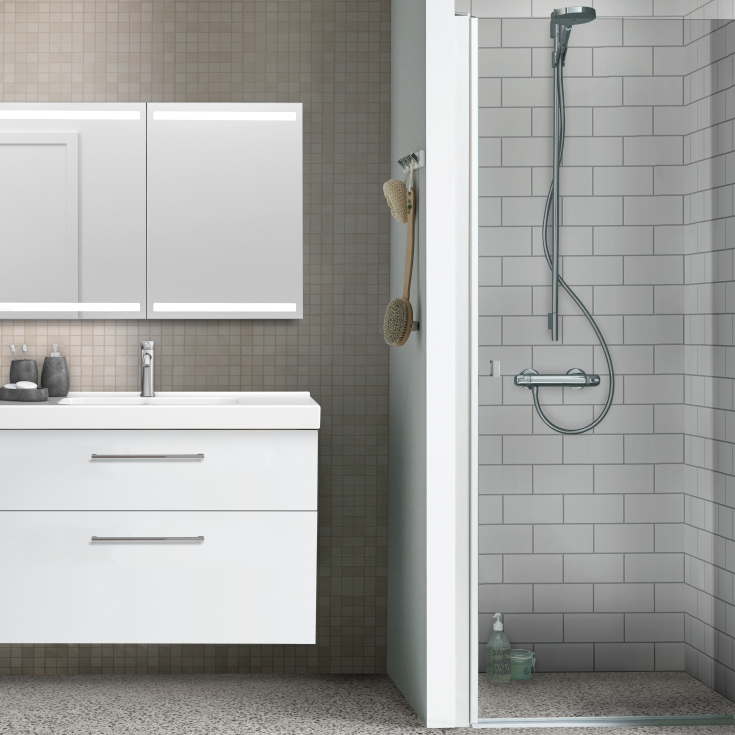 Dansani Match duschdörr, modell A, 87 cm, klart glas, satin profil