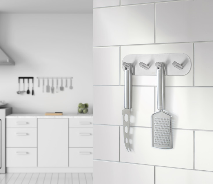 Beslagsboden knagerække, børstet rustfrit stål