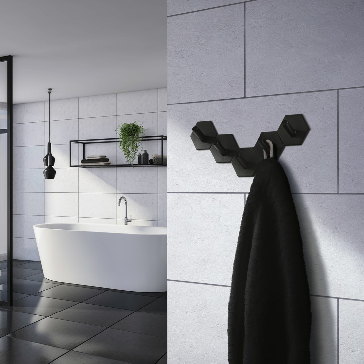 Beslagsboden håndkleknagg, matt sort