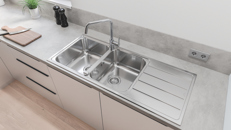 Grohe K500 diskbänk, 116x50 cm, rostfritt stål