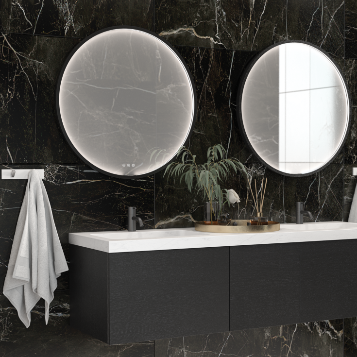 Dansani Moon spejl med lys, sort, Ø75 cm