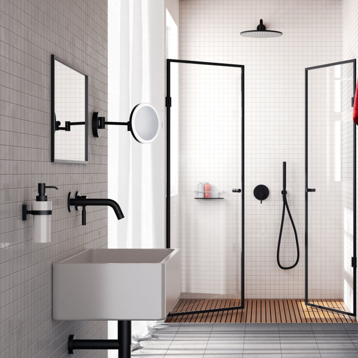 Smedbo Outline kosmetikkspeil med lys, Ø20 cm, sort