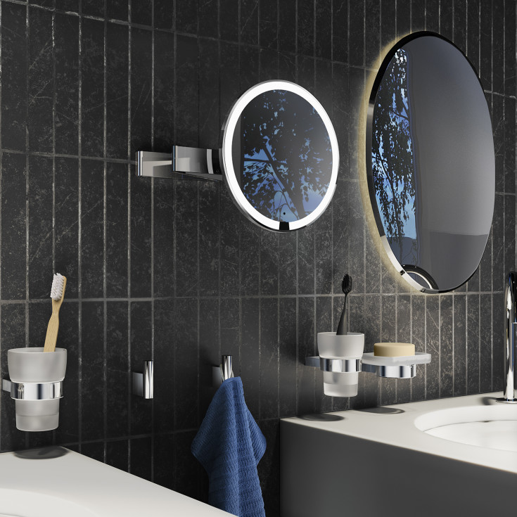 Smedbo Outline kosmetikkspeil med lys, Ø20 cm, krom