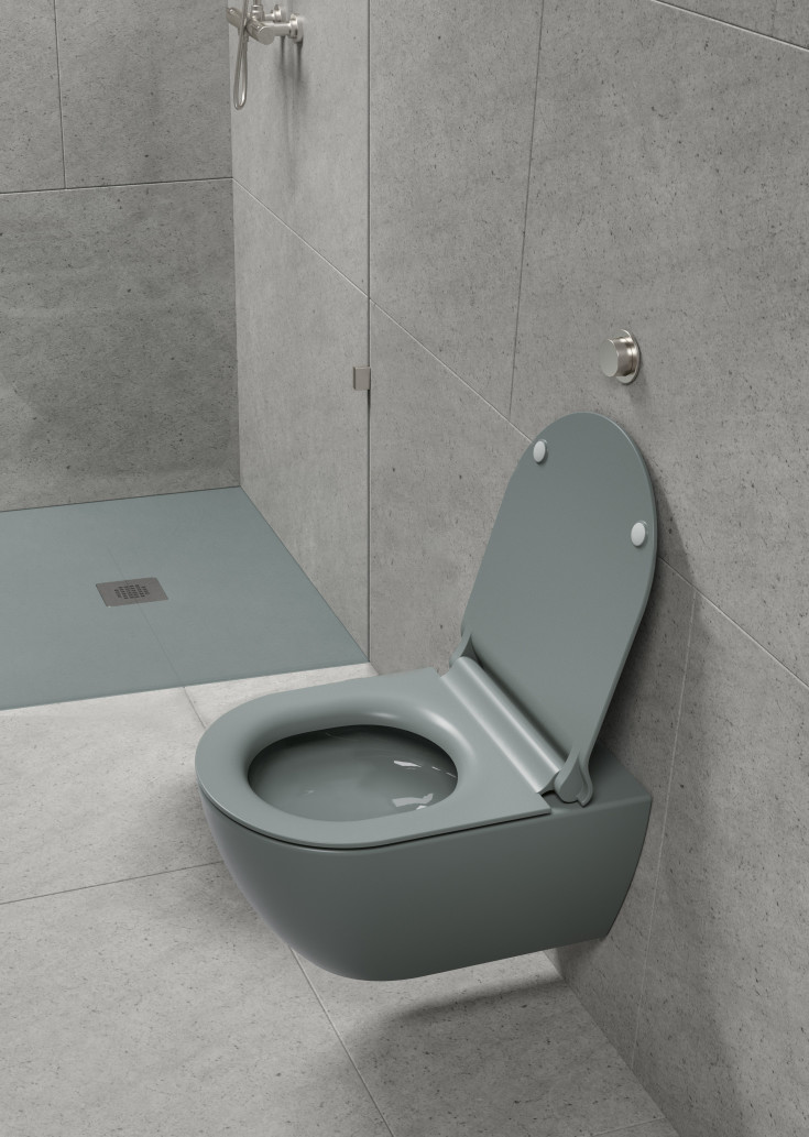 GSI Pura væghængt toilet, uden skyllekant, rengøringsvenlig, mat grøn