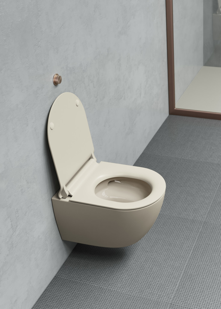 GSI Pura vegghengt toalett, uten skyllekant, rengjøringsvennlig, matt lysbeige