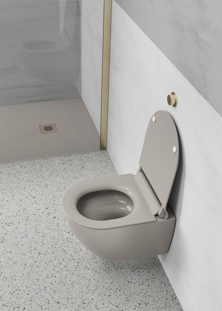 GSI Pura væghængt toilet, uden skyllekant, rengøringsvenlig, mat beige