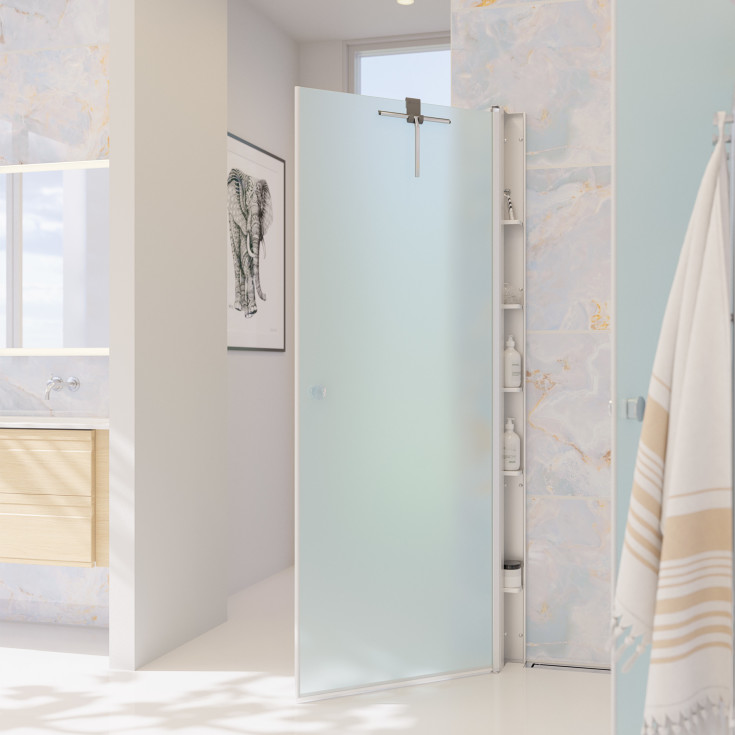 Dansani Match hörndusch, modell A+A+Tower hylla, 79x79 cm, frostat glas, satin