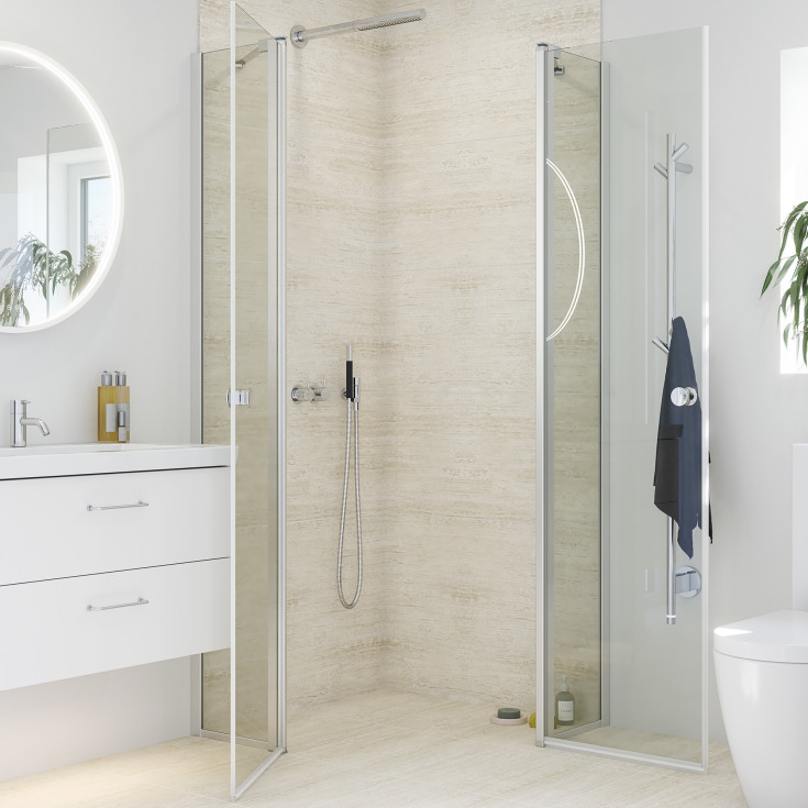 Dansani Match duschdörr, modell B, 87 cm, klart glas, satin profil