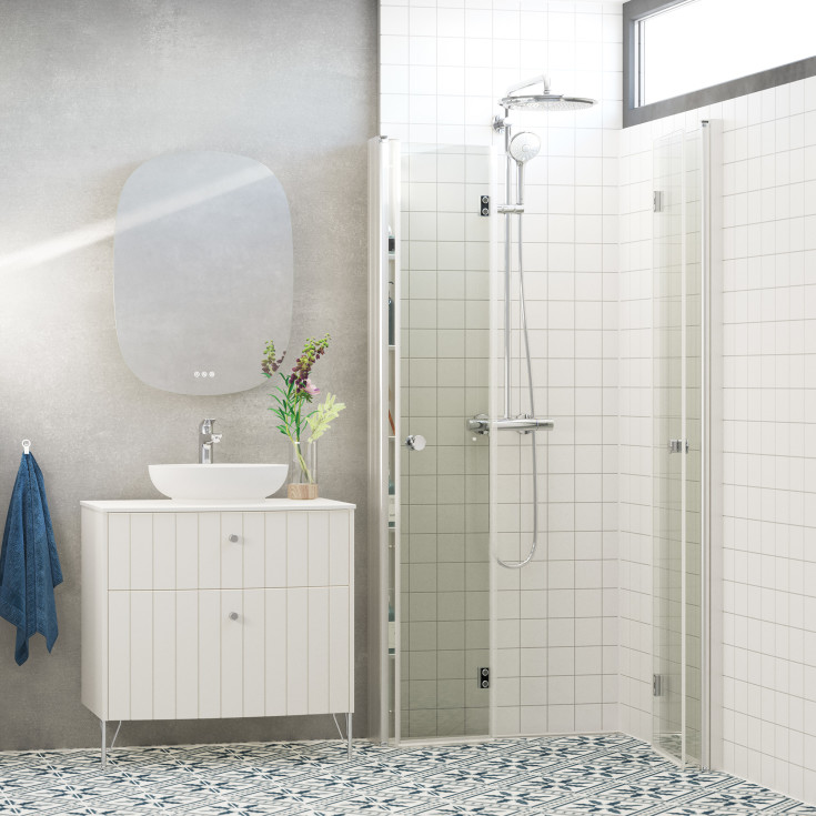 Dansani Match brusedør, model B, 87 cm, klart glas, satin profil