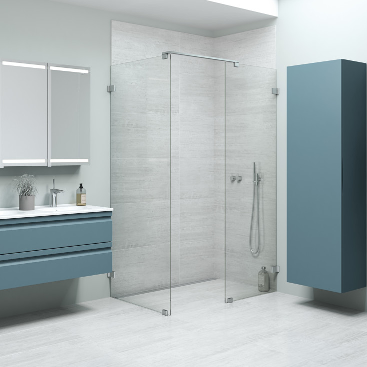 Dansani Match brusevæg, model D, 87 cm, klart glas, satin profil