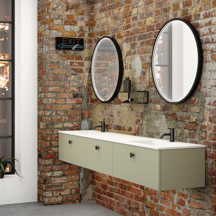 Dansani Moon spejl med lys, sort, Ø75 cm