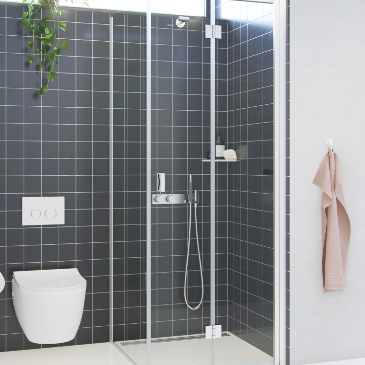 Dansani Match brusevæg, model D, 77 cm, klart glas, satin profil