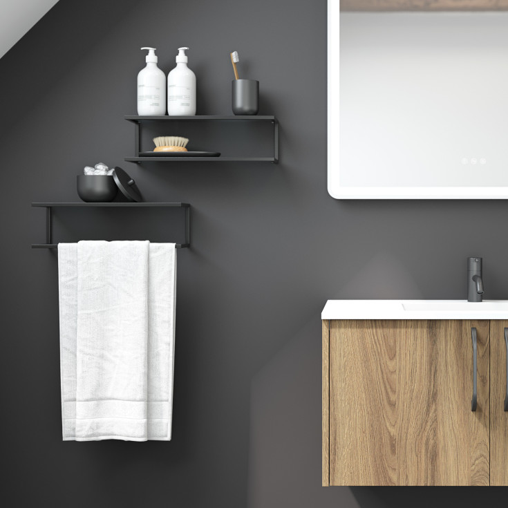 Dansani Luna hylde, 39,6x12 cm, sort/tonet glas