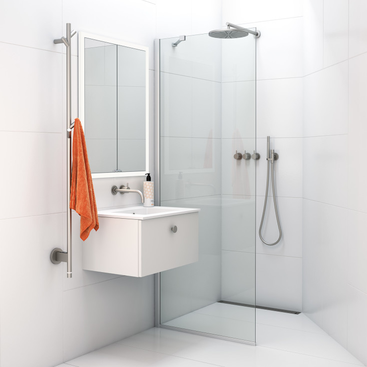 Dansani Match brusevæg, model D, 77 cm, klart glas, satin profil