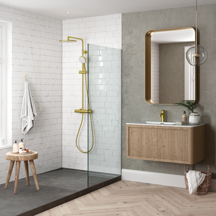 Damixa Silhouet duschset, vattenbesparande, borstad mässing